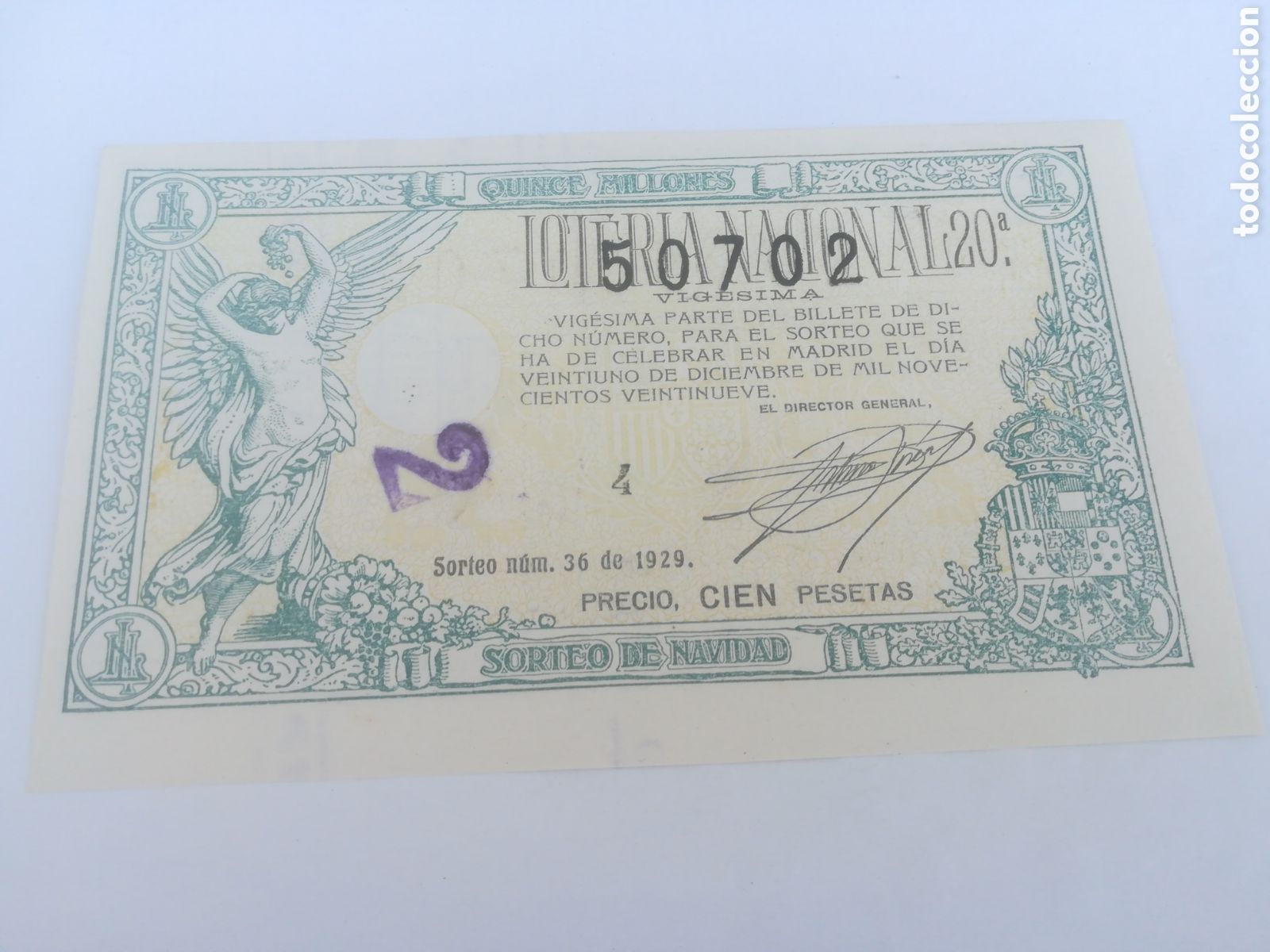 Loter&iacute;a nacional: Loter&iacute;a nacional, sorteo 36 de navidad de 1929.