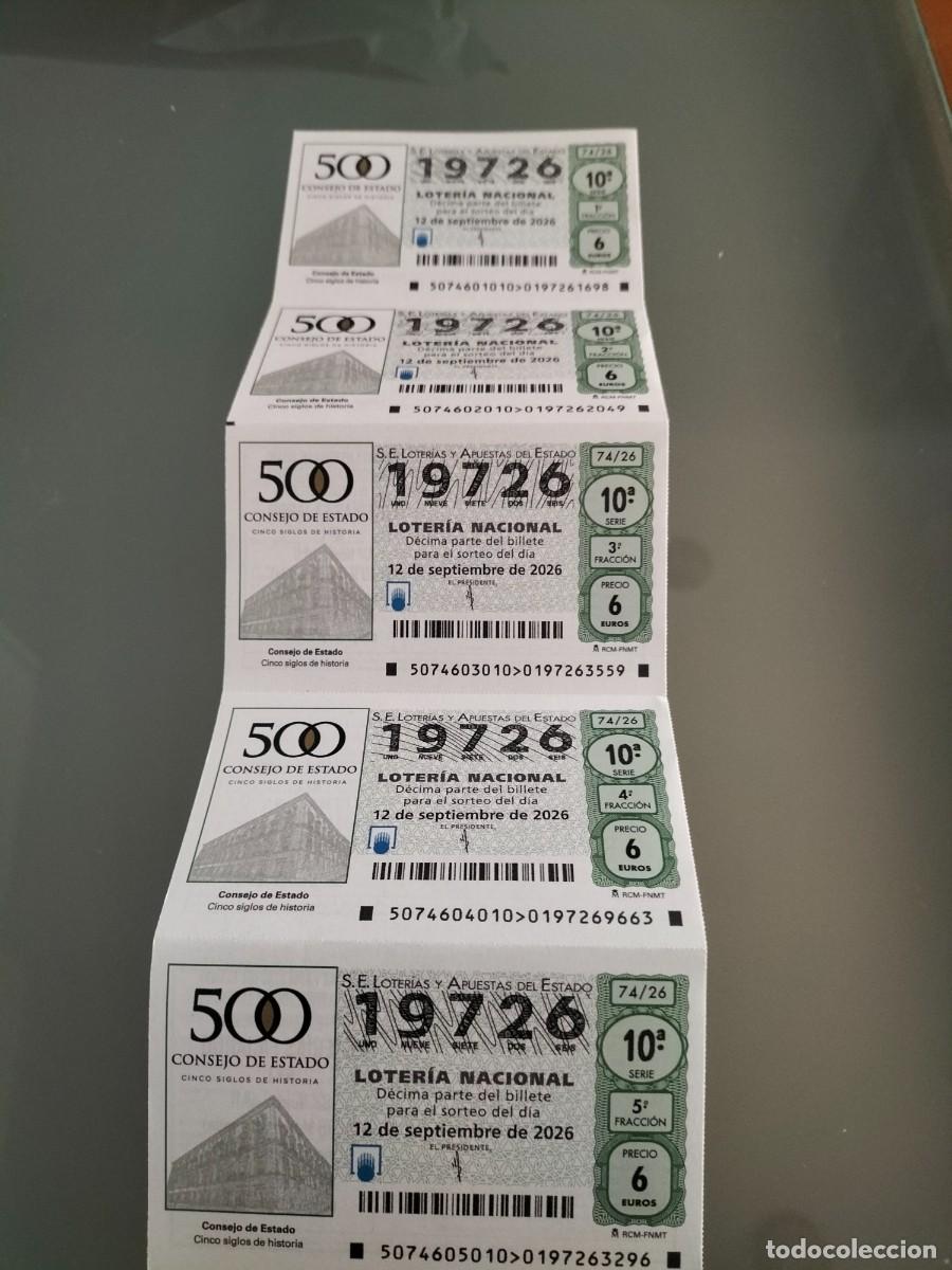 Loter&iacute;a nacional: MEDIO BILLETE LOTERIA NACIONAL SABADO 12 SEPTIEMBRE 74/26 CONSEJO DEL ESTADO 5 SIGLOS