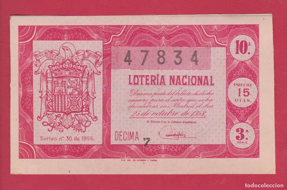 Loter&iacute;a nacional: LOTERIA SORTEO 30 DE 1958