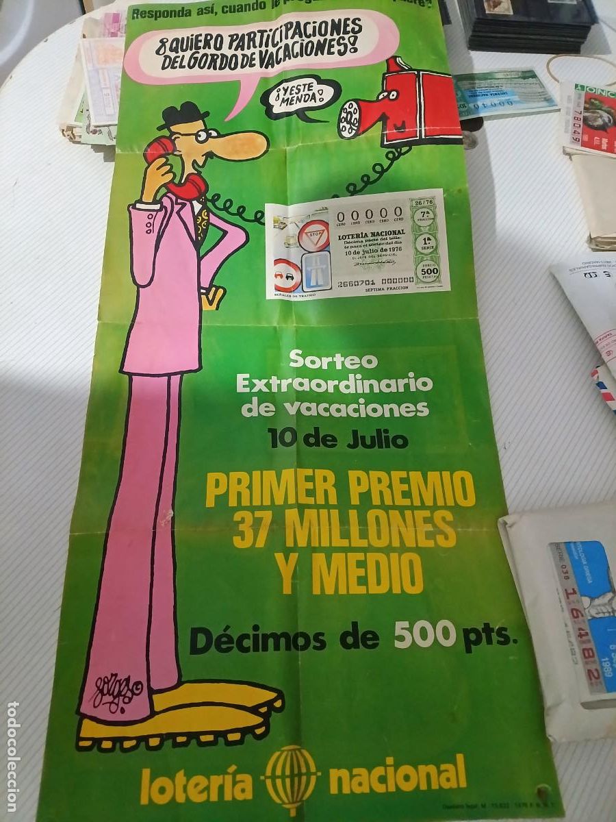 Loter&iacute;a nacional: Cartel Loter&iacute;a Nacional Sorteo Extraordinario de vacaciones 10 de Julio de 1976 FORGUES