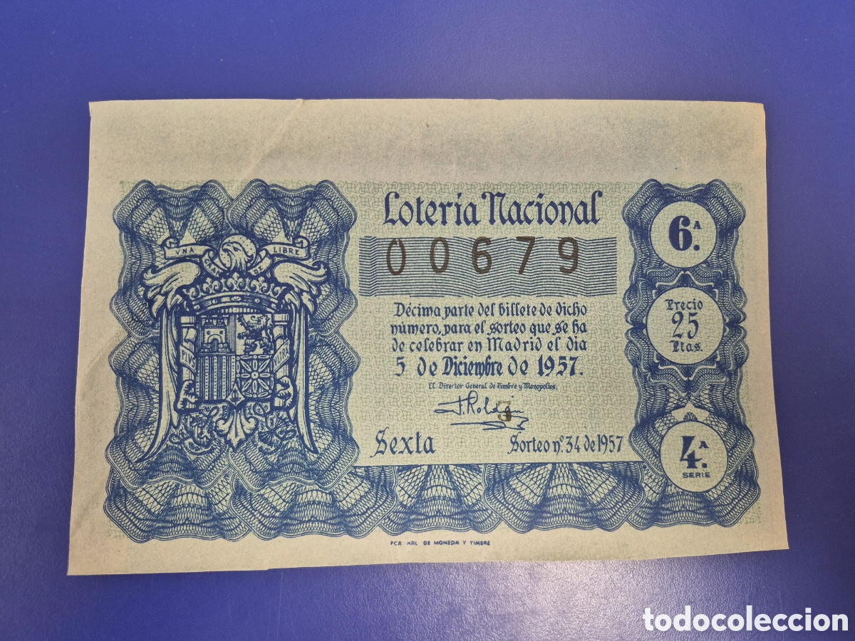 Loter&iacute;a nacional: LOTERIA NACIONAL SORTEO 34 DE 1957