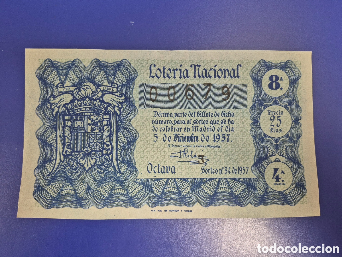 Loter&iacute;a nacional: LOTERIA NACIONAL SORTEO 34 DE 1957