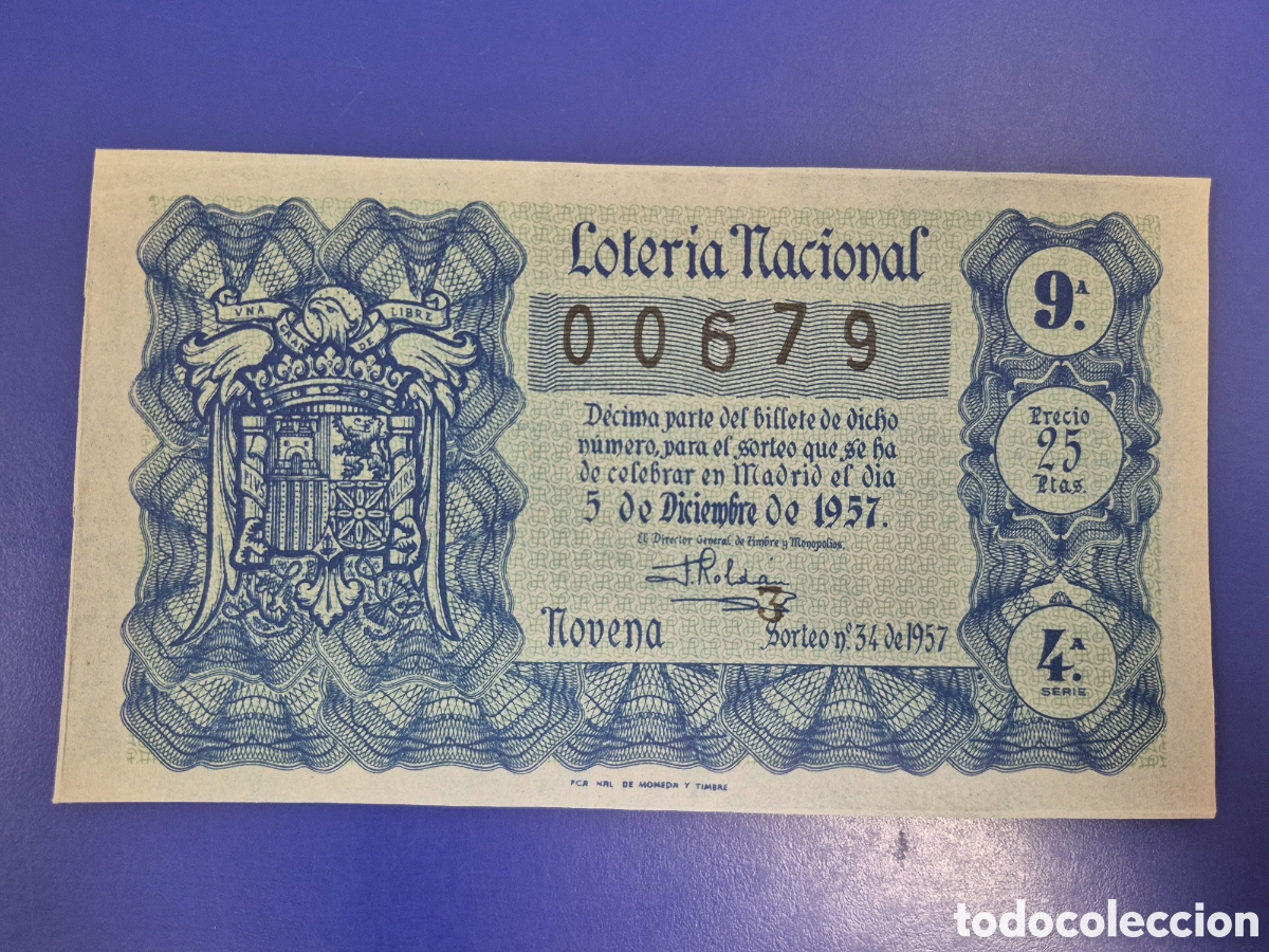 Loter&iacute;a nacional: LOTERIA NACIONAL SORTEO 34 DE 1957