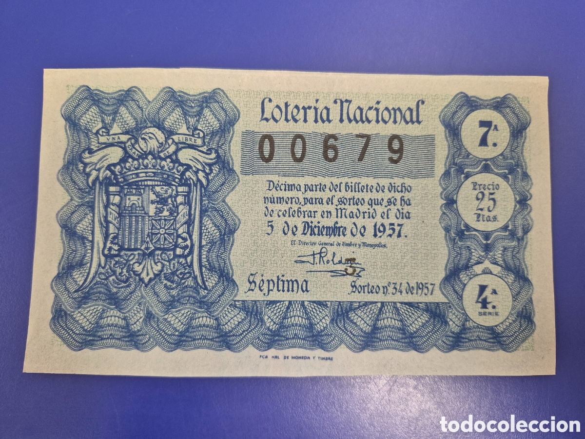 Loter&iacute;a nacional: LOTERIA NACIONAL SORTEO 34 DE 1957