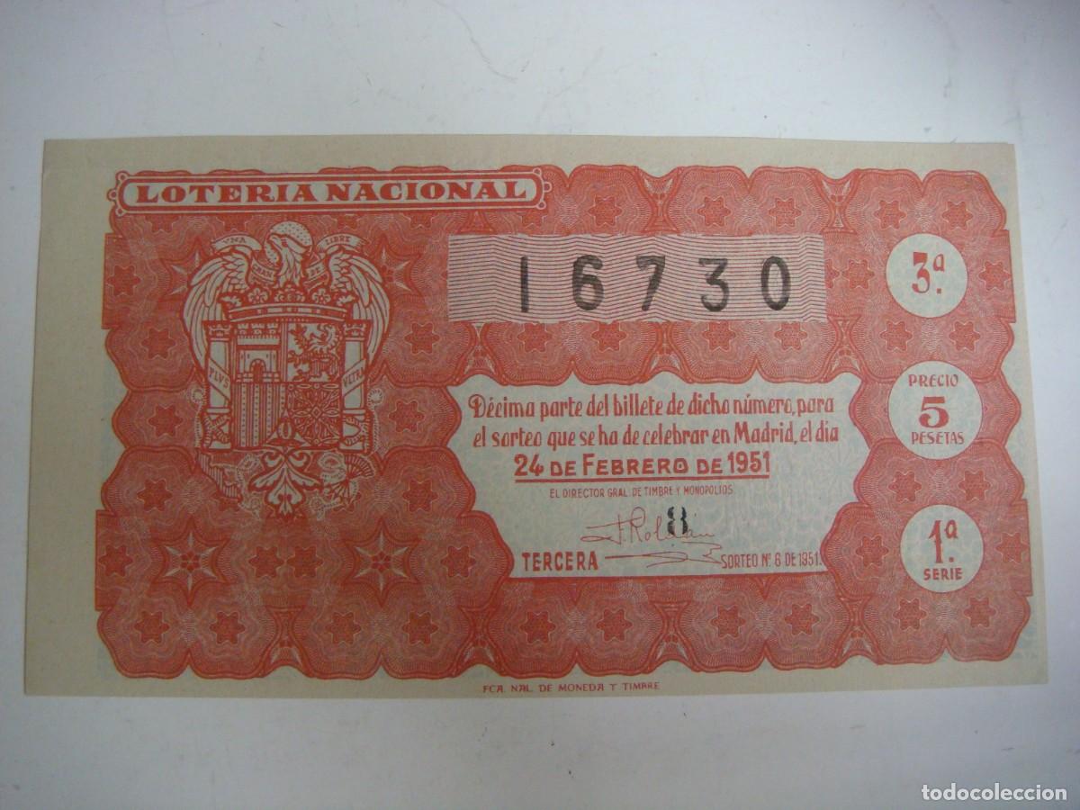 Loter&iacute;a nacional: DECIMO DE LOTERIA NACIONAL DEL 24 DE FEBRERO 1951 SORTEO N&ordm;-6-(&)