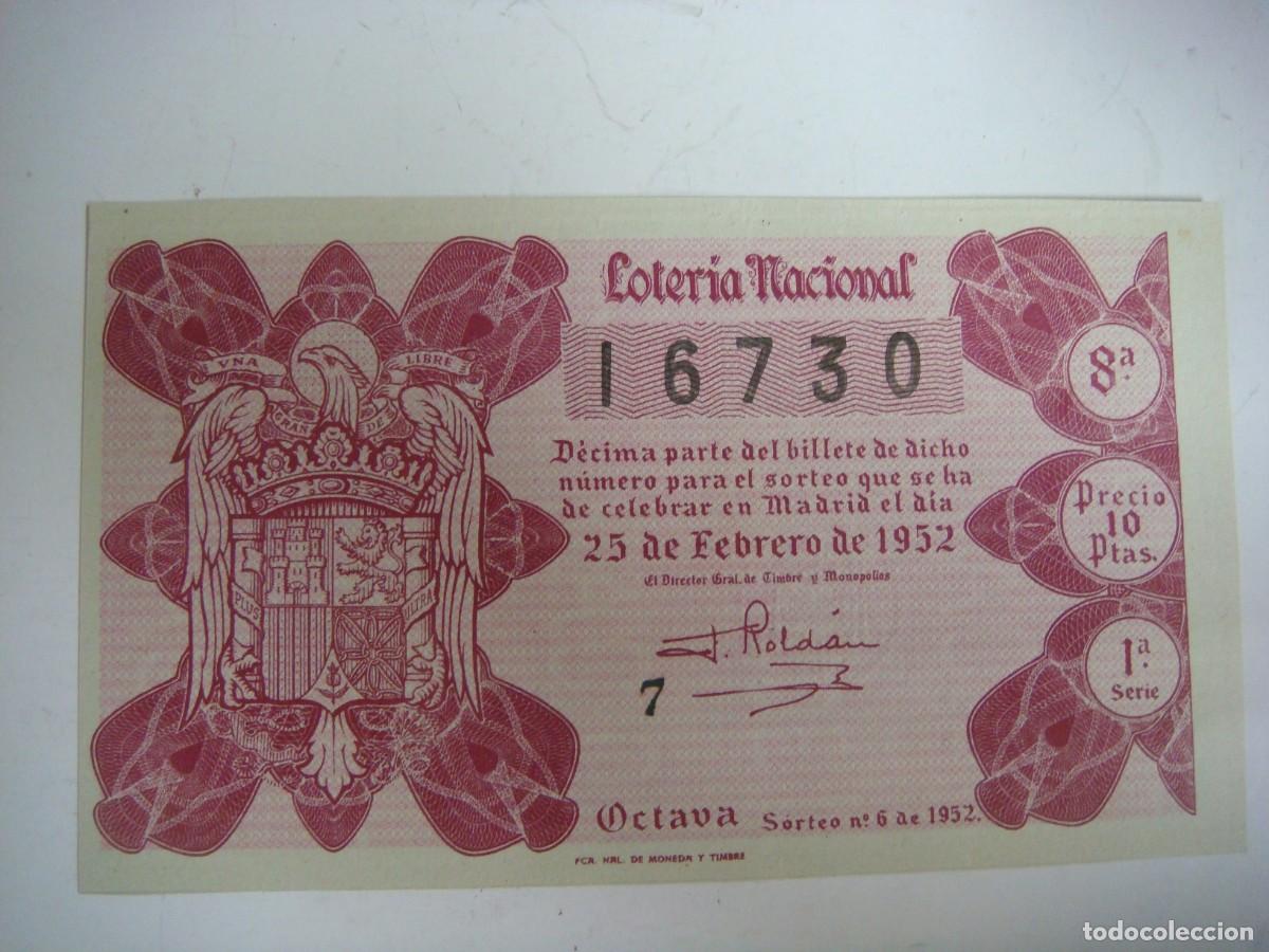 Loter&iacute;a nacional: DECIMO DE LOTERIA NACIONAL DEL 25 DE FEBRERO 1952 SORTEO N&ordm;-6-(&)