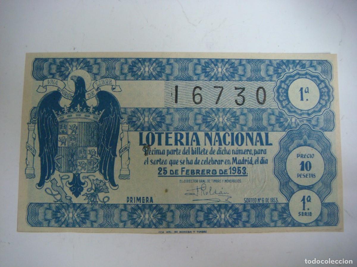 Loter&iacute;a nacional: DECIMO DE LOTERIA NACIONAL DEL 25 DE FEBRERO 1953 SORTEO N&ordm;-6-(&)