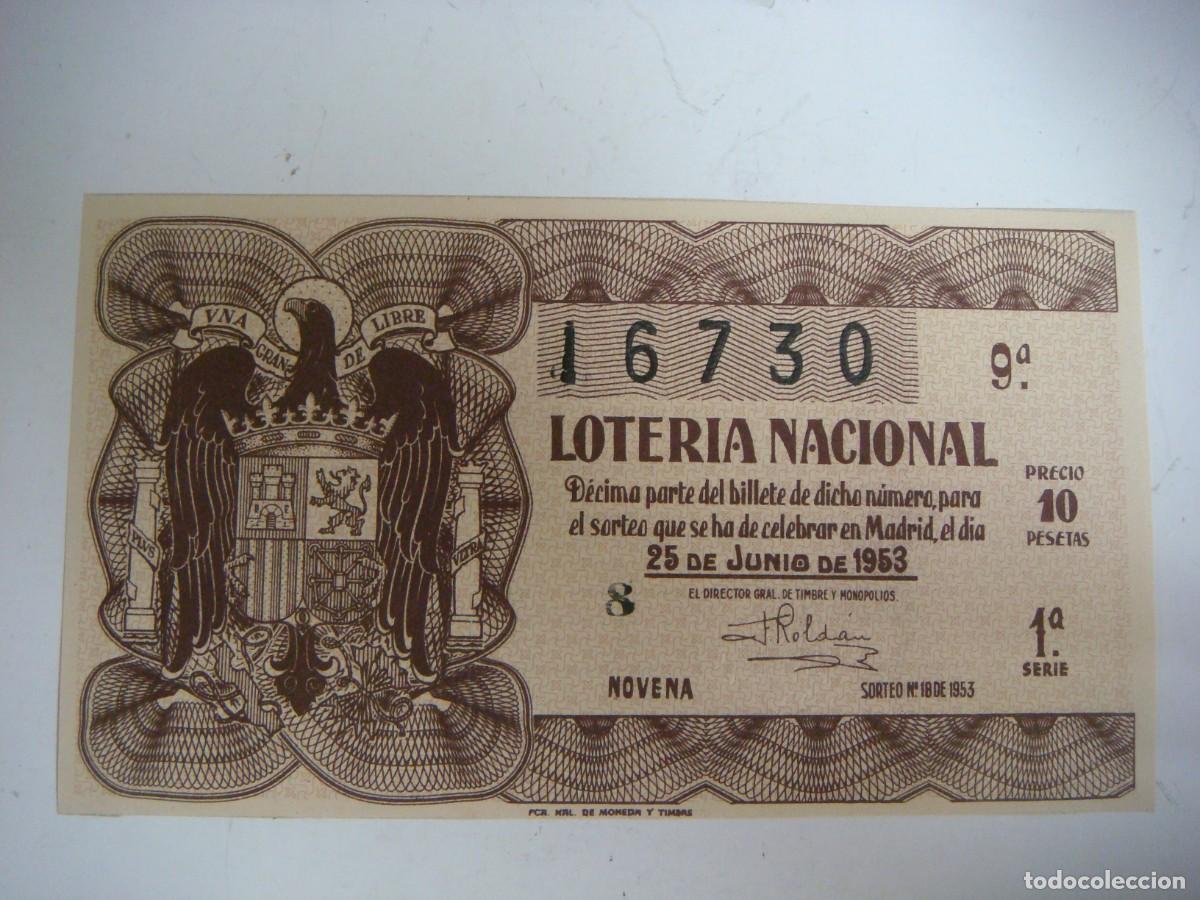 Loter&iacute;a nacional: DECIMO DE LOTERIA NACIONAL DEL 25 DE JUNIO 1953 SORTEO N&ordm;-18-(&)
