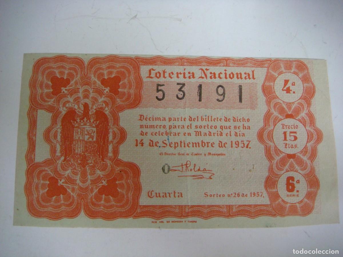 Loter&iacute;a nacional: DECIMO DE LOTERIA NACIONAL DEL 14 DE SEPTIEMBRE 1957 SORTEO N&ordm;-26-(&)
