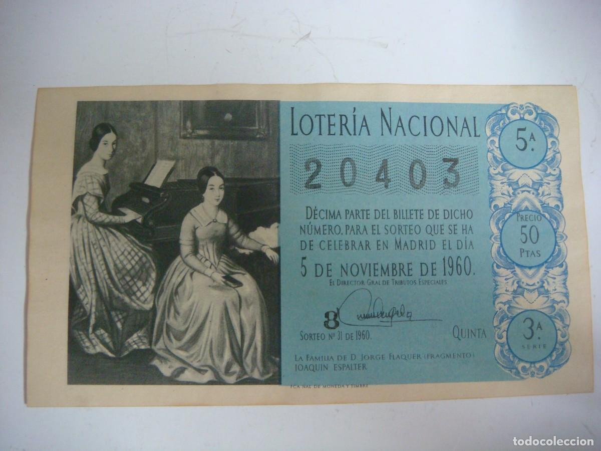 Loter&iacute;a nacional: DECIMO DE LOTERIA NACIONAL DEL 5 DE NOVIEMBRE 1960 SORTEO N&ordm;-31-(&)