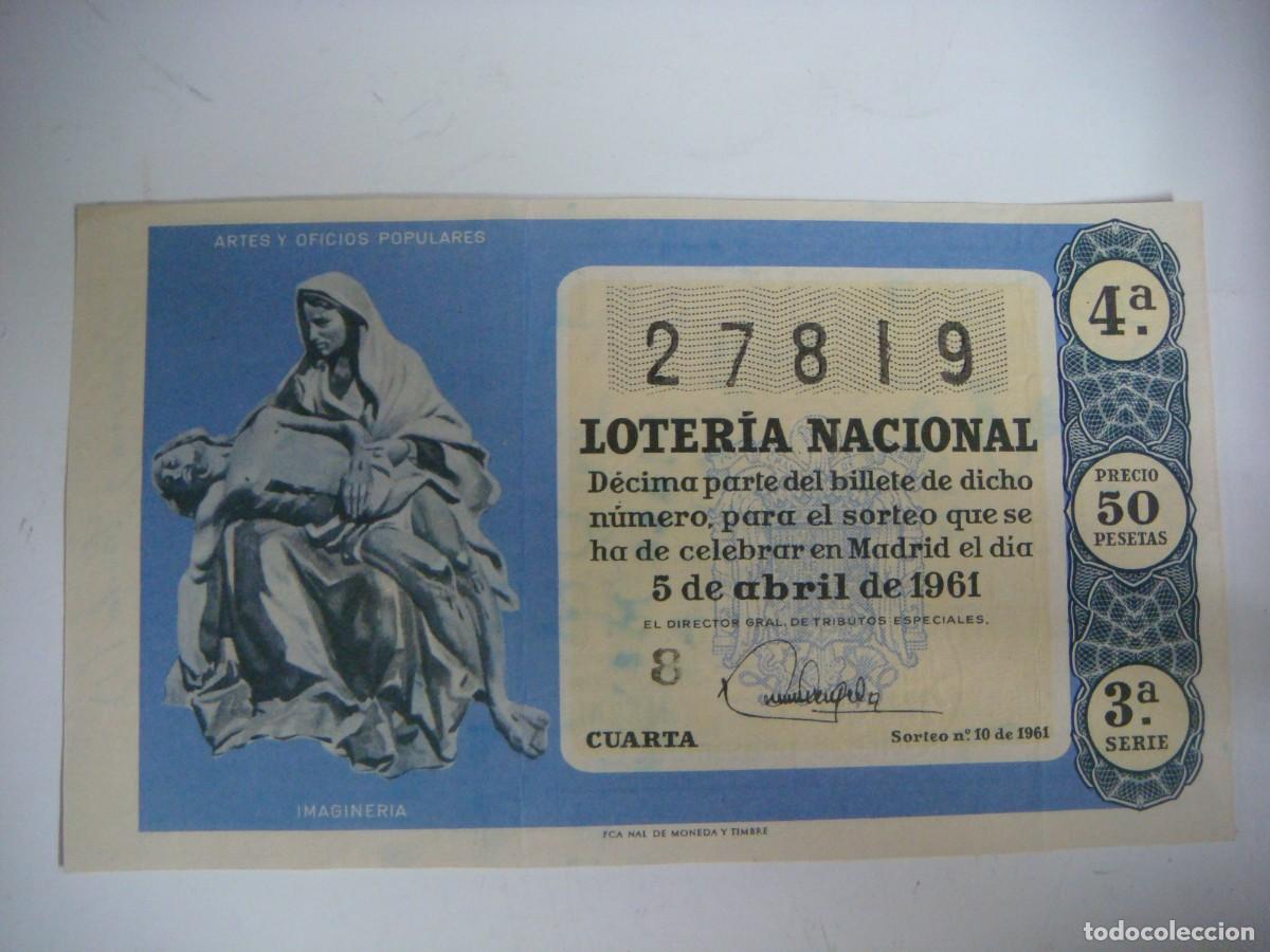 Loter&iacute;a nacional: DECIMO DE LOTERIA NACIONAL DEL 5 DE ABRIL 1961 SORTEO N&ordm;-10-(&)