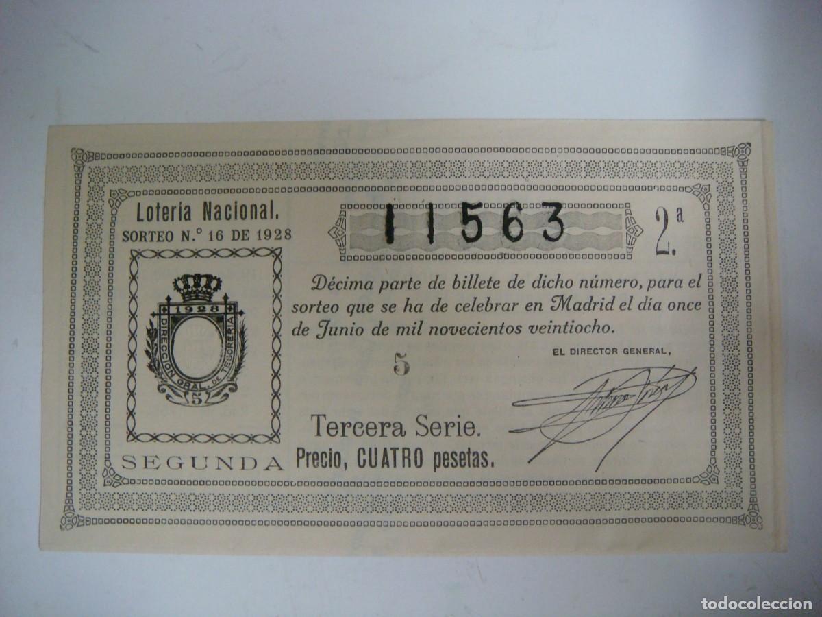 Loter&iacute;a nacional: DECIMO DE LOTERIA NACIONAL DEL 11 DE JUNIO 1928 SORTEO N&ordm;-16-(&)