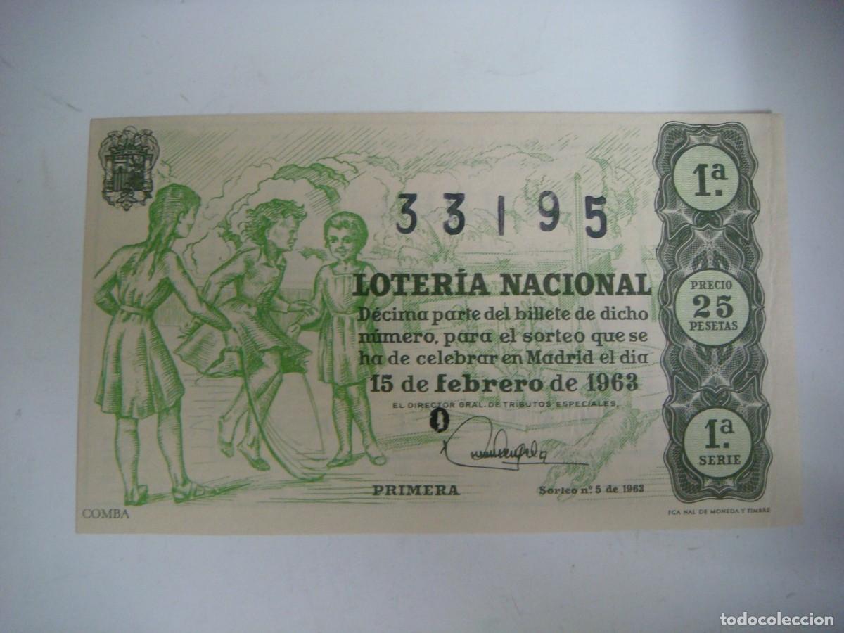Loter&iacute;a nacional: DECIMO DE LOTERIA NACIONAL DEL 15 DE FEBRERO 1963 SORTEO N&ordm;-5-(&)