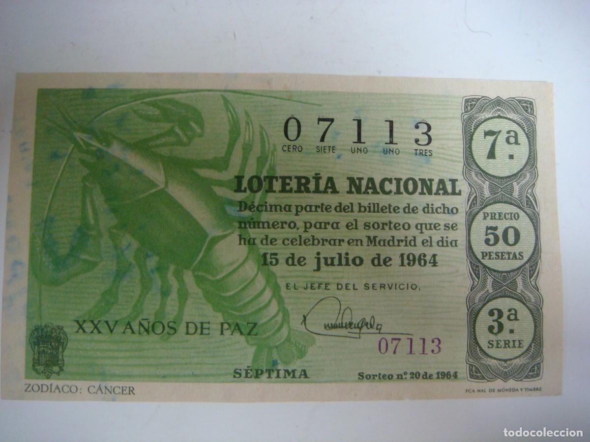 Loter&iacute;a nacional: DECIMO DE LOTERIA NACIONAL DEL 15 DE JULIO 1964 SORTEO N&ordm;-20-(&)