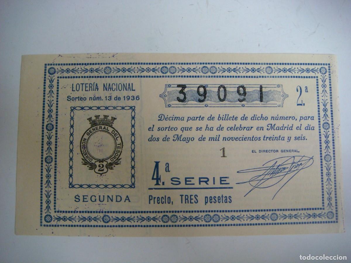 Loter&iacute;a nacional: DECIMO DE LOTERIA NACIONAL DEL 2 DE MAYO 1936 SORTEO N&ordm;-13-(&)