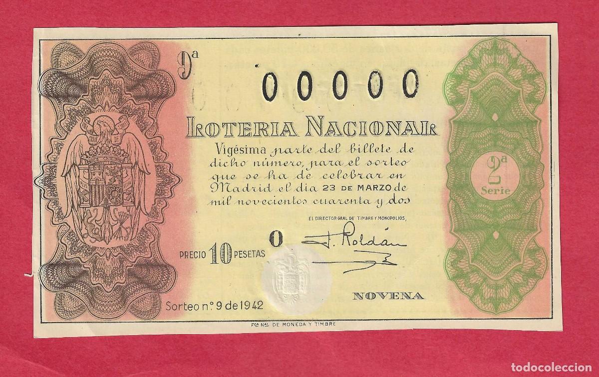 Loter&iacute;a nacional: LOTERIA SORTEO 9 DE 1942 CON CINCO 00000