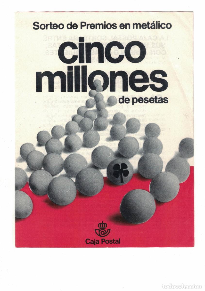 Loter&iacute;a nacional: Diptico Publicidad antigua Caja Postal - Sorteo &rdquo;Cinco Millones de Pesetas&rdquo; - A&ntilde;o 1979 -