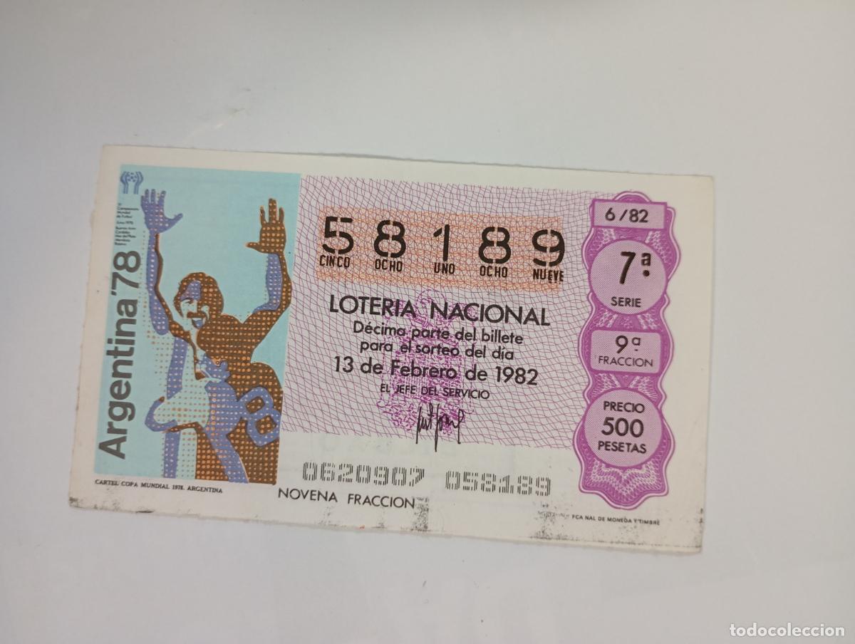 National Spanish Lottery: D&Eacute;CIMO DE LOTER&Iacute;A NACIONAL N&Uacute;MERO 58189. 13 FEBRERO 1982. TDKP30L