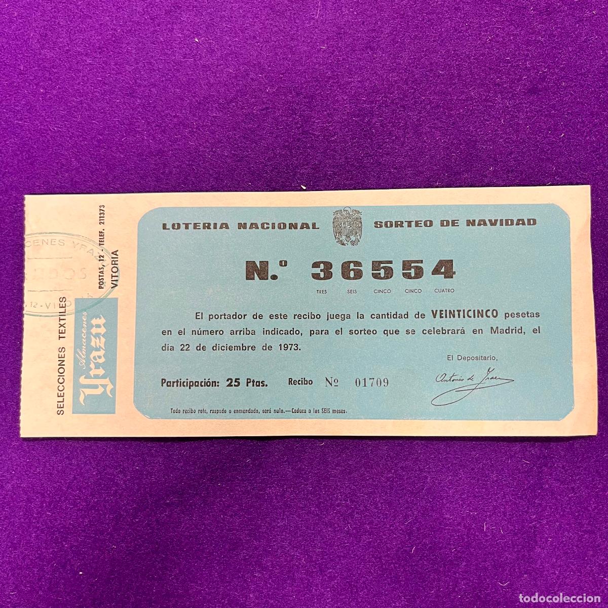 Loter&iacute;a nacional: ANTIGUO CUPON BOLETO DE LOTERIA NACIONAL. ALMACENES YRAZU. VITORIA.