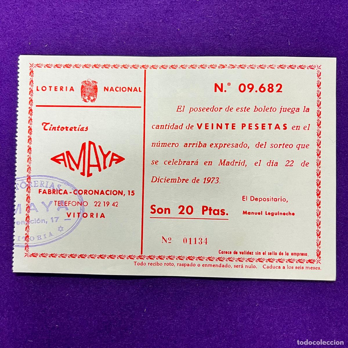 Loter&iacute;a nacional: ANTIGUO CUPON BOLETO DE LOTERIA NACIONAL. TINTORERIAS AMAYA. VITORIA.