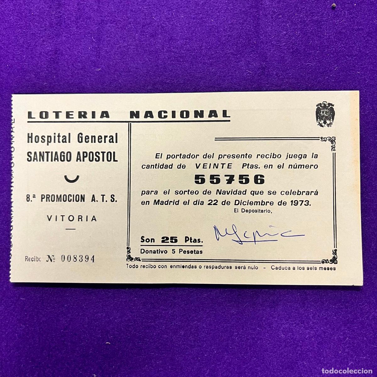 Loter&iacute;a nacional: ANTIGUO CUPON BOLETO DE LOTERIA NACIONAL. HOSPITAL SANTIAGO APOSTOL. VITORIA.