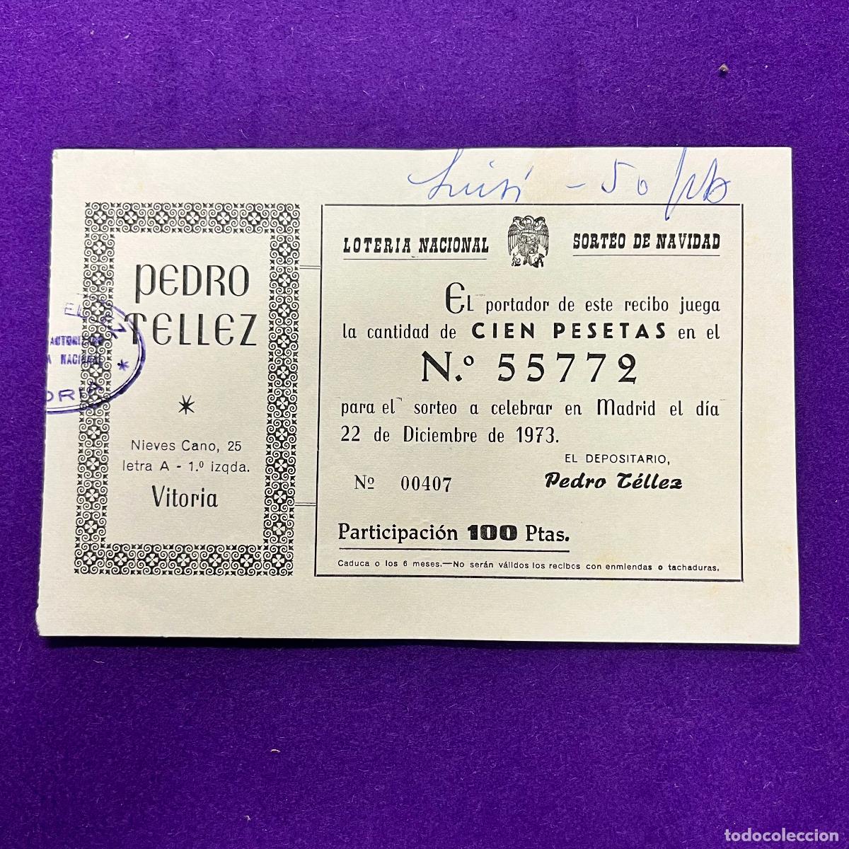 Loter&iacute;a nacional: ANTIGUO CUPON BOLETO DE LOTERIA NACIONAL. PEDRO TELLEZ. VITORIA.