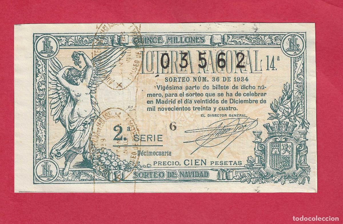 Loter&iacute;a nacional: LOTERIA ANTIGUA SORTEO 36 DE 1934 NAVIDAD