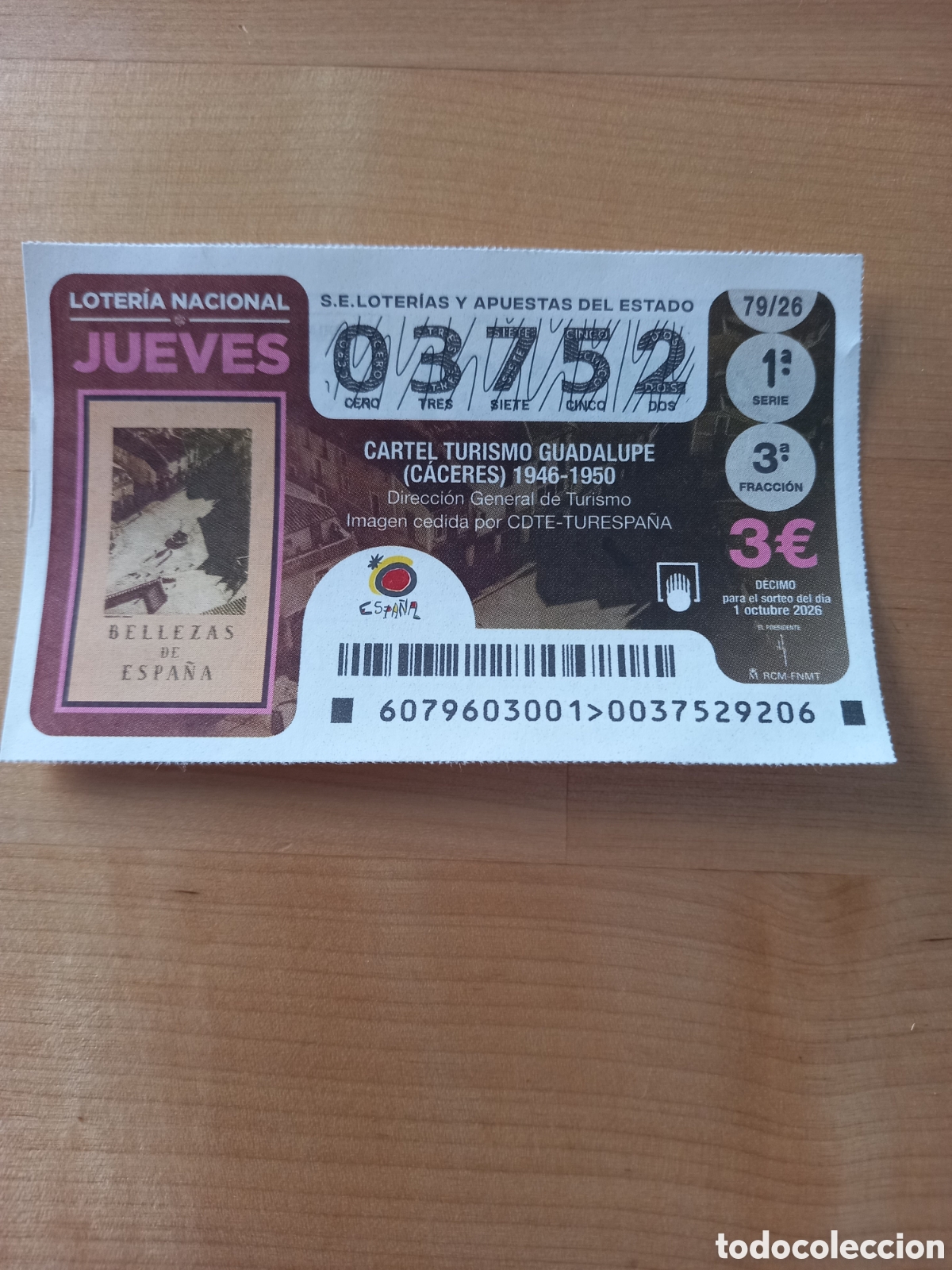 Loter&iacute;a nacional: LOTER&Iacute;A 1 OCTUBRE 2026 - BELLEZAS DE ESPA&Ntilde;A, CARTEL TURISMO GUADALUPE (C&Aacute;CERES)