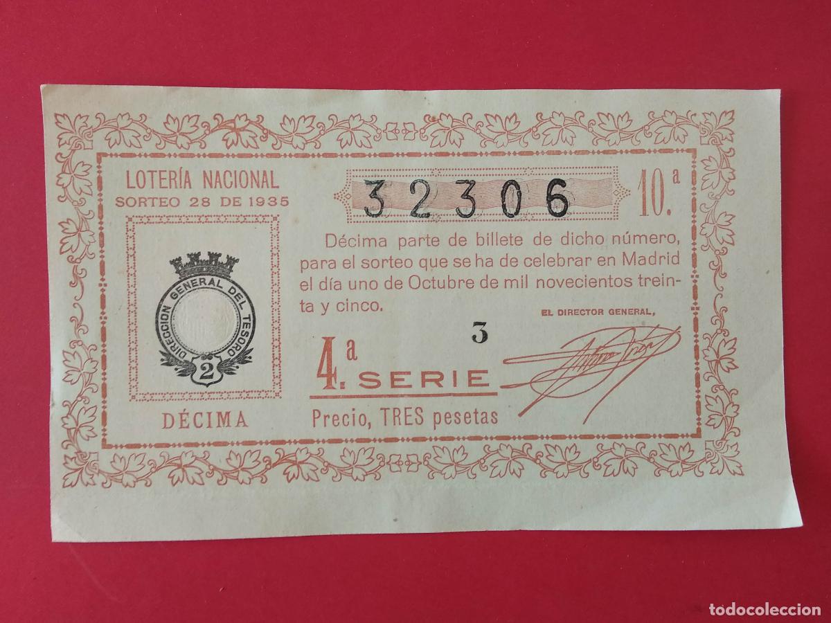 Loter&iacute;a nacional: DECIMO DE LOTERIA NACIONAL A&Ntilde;O 1935 SORTEO N&ordm; 28