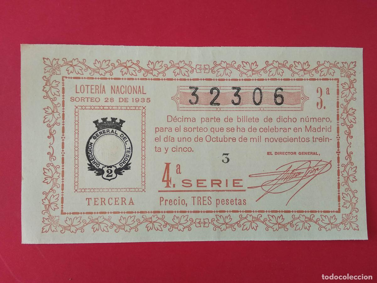 Loter&iacute;a nacional: DECIMO DE LOTERIA NACIONAL A&Ntilde;O 1935 SORTEO N&ordm; 28