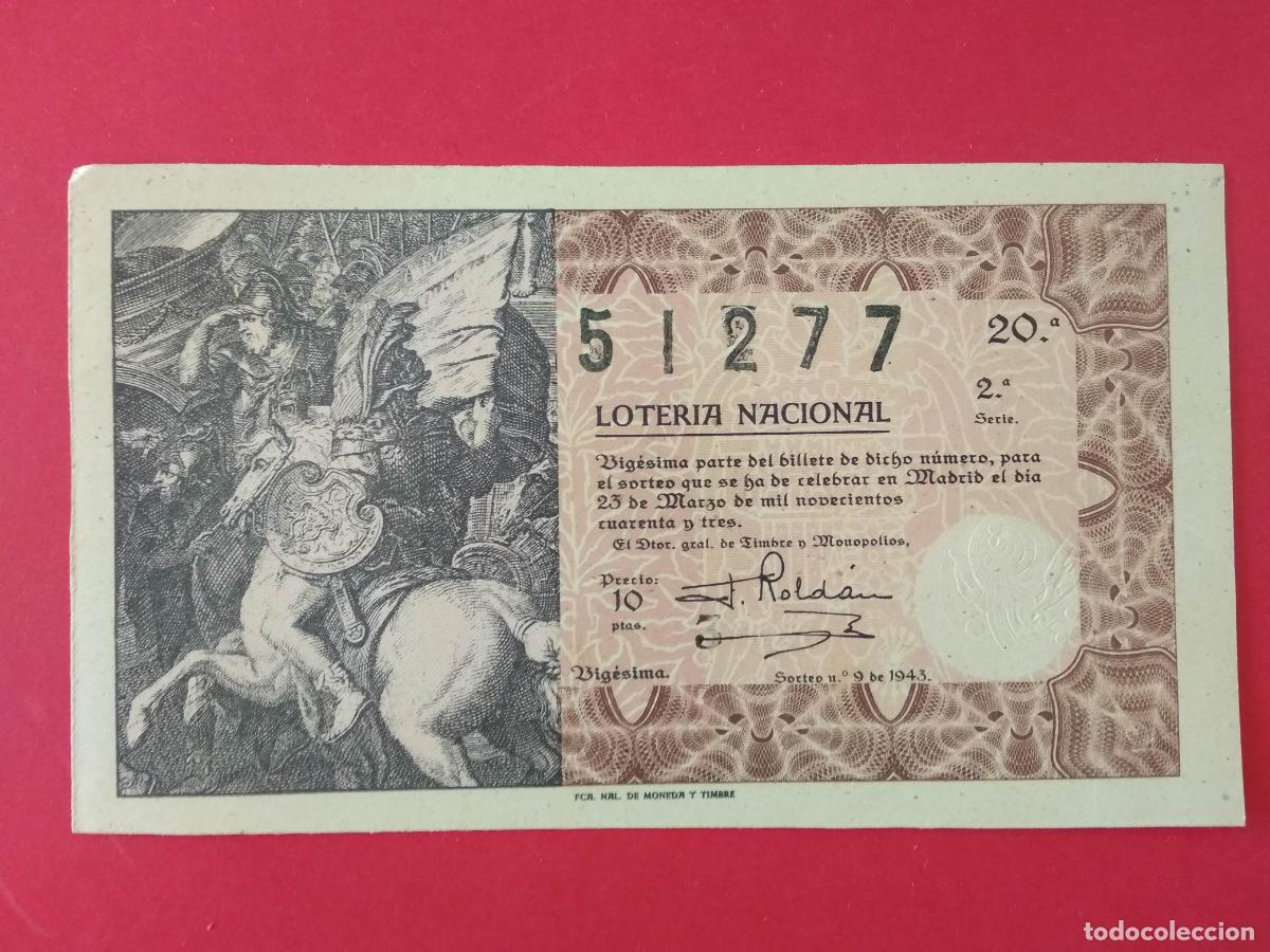 Loter&iacute;a nacional: DECIMO DE LOTERIA NACIONAL A&Ntilde;O 1943 SORTEO N&ordm; 9
