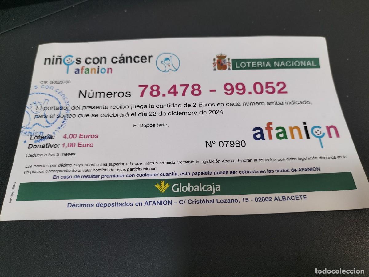 Loter&iacute;a nacional: 1 PARTICIPACION LOTERIA NAVIDAD 22 DICIEMBRE 2024 ALBACETE ( AFANION NI&Ntilde;OS CON CANCER