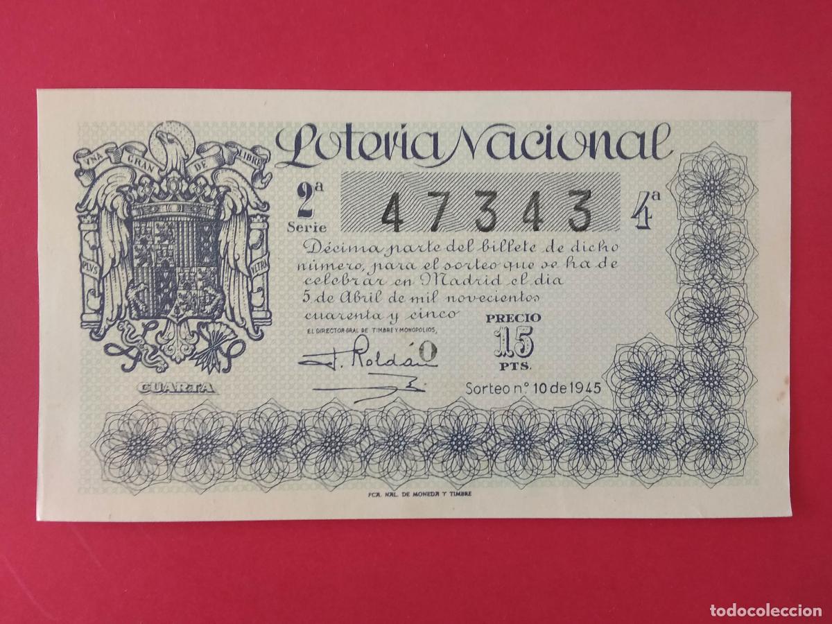Loter&iacute;a nacional: DECIMO DE LOTERIA NACIONAL A&Ntilde;O 1945 SORTEO N&ordm; 10