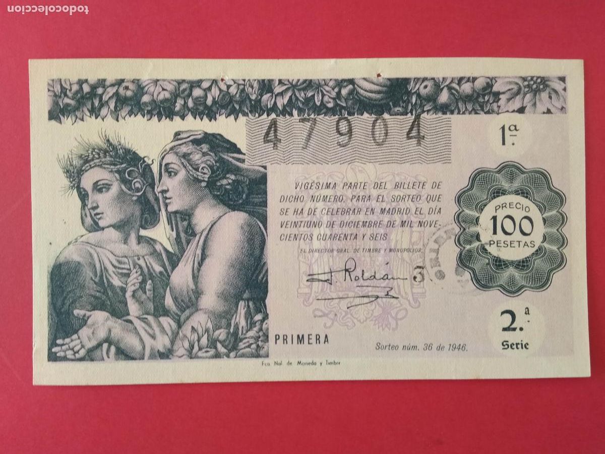 Loter&iacute;a nacional: DECIMO DE LOTERIA NACIONAL A&Ntilde;O 1946 SORTEO N&ordm; 36