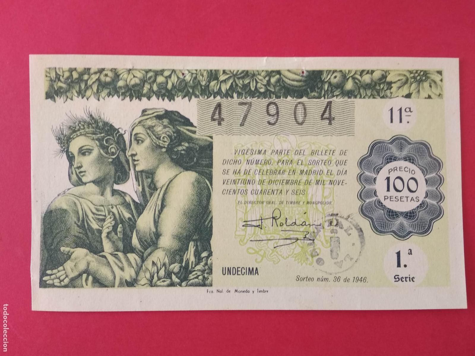 Loter&iacute;a nacional: DECIMO DE LOTERIA NACIONAL A&Ntilde;O 1946 SORTEO N&ordm; 36