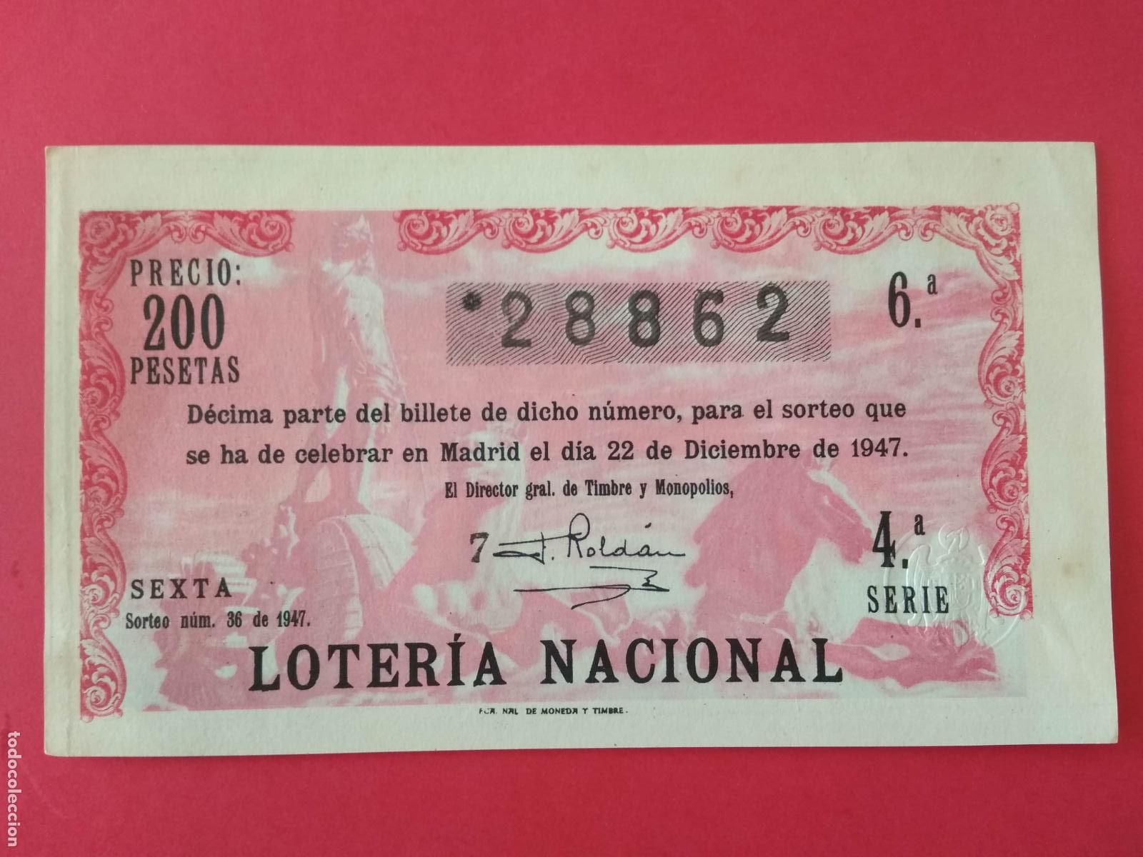 Loter&iacute;a nacional: DECIMO DE LOTERIA NACIONAL A&Ntilde;O 1947 SORTEO N&ordm; 36