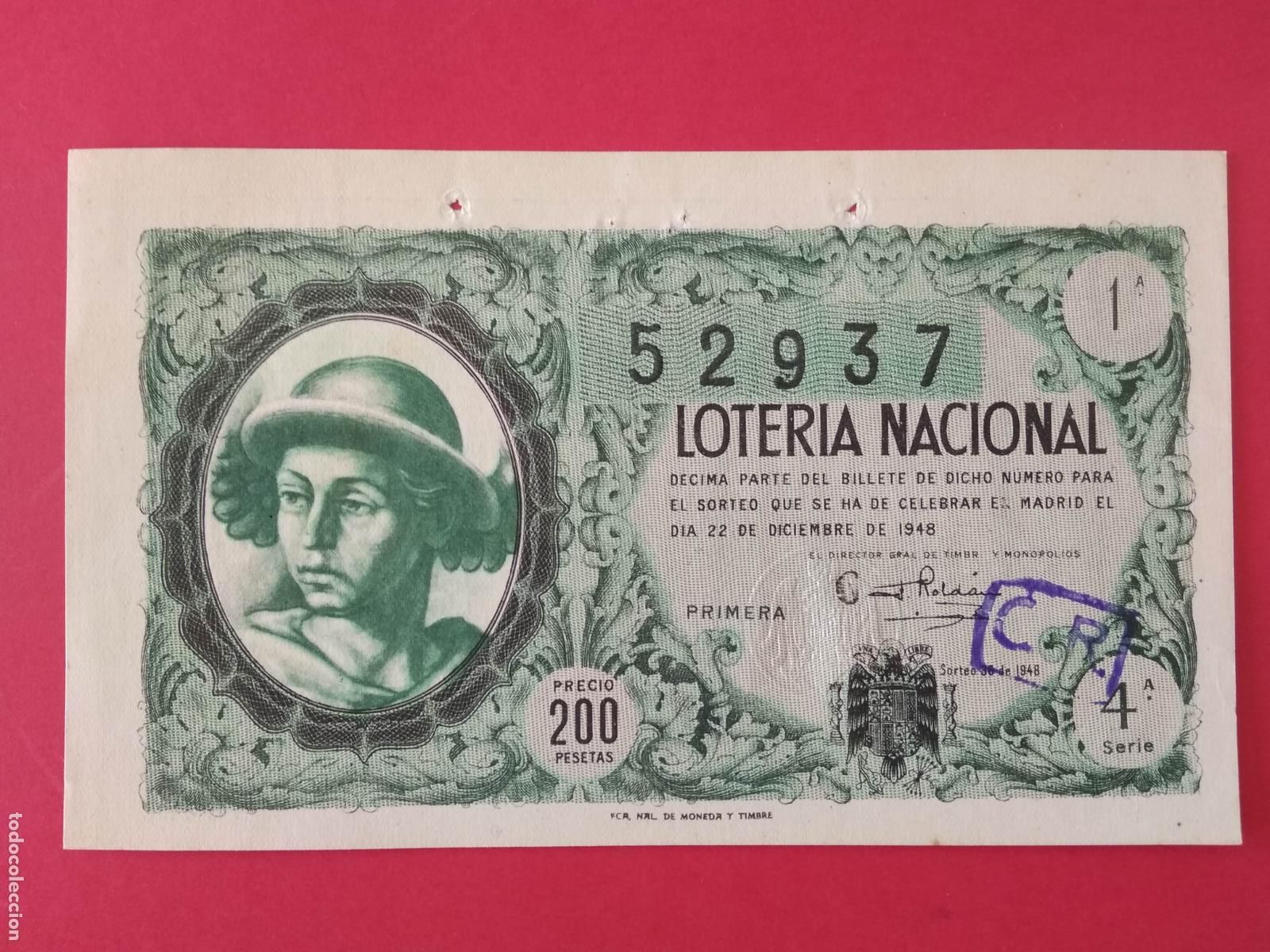 Loter&iacute;a nacional: DECIMO DE LOTERIA NACIONAL A&Ntilde;O 1948 SORTEO N&ordm; 36