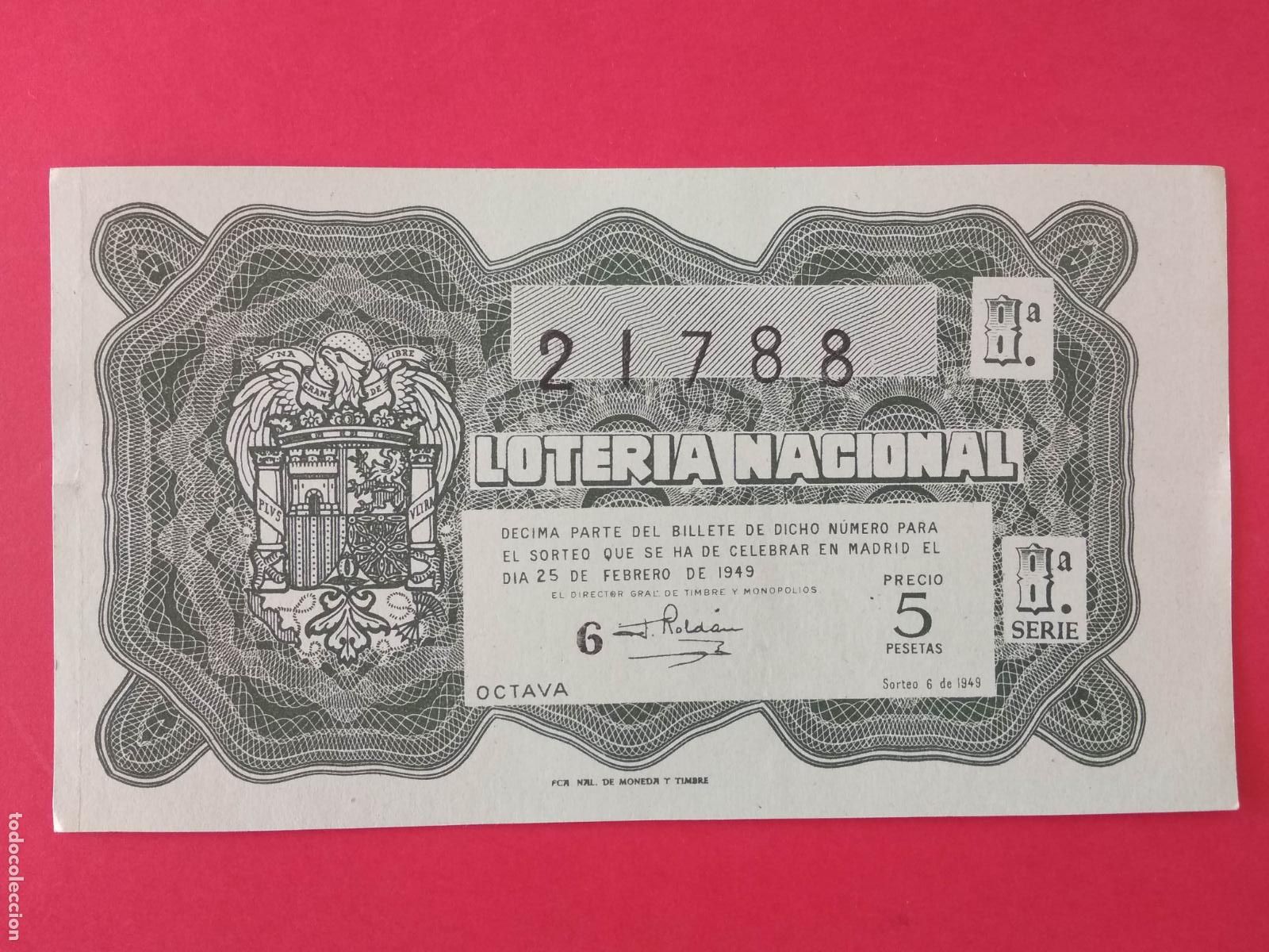 Loter&iacute;a nacional: DECIMO DE LOTERIA NACIONAL A&Ntilde;O 1949 SORTEO N&ordm; 6