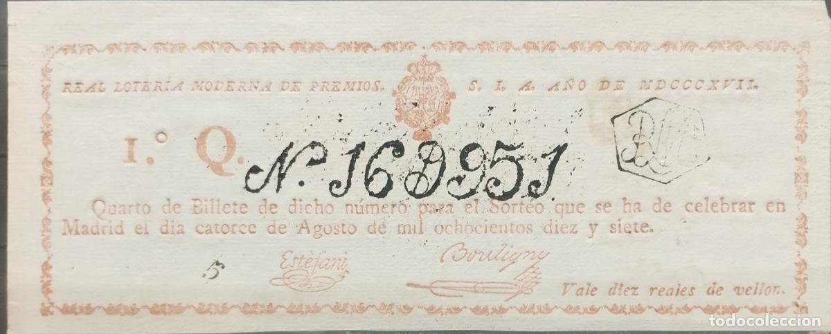 Lotteria Nationale Spagnola: BZB DECIMO DE LOTERIA A&Ntilde;O 1817. MADRID. 10 REALES DE VELLON. EXCELENTA CALIDAD.