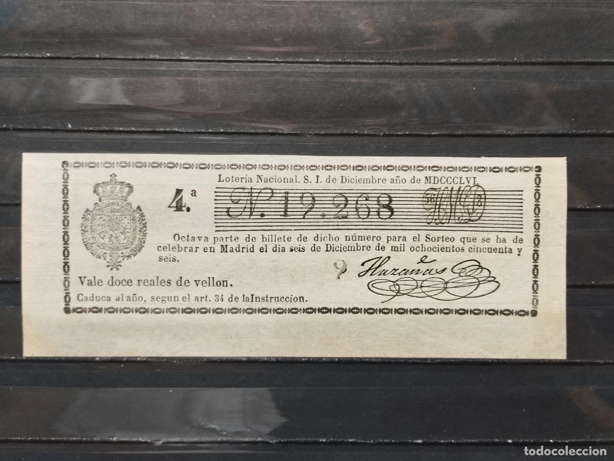 Loter&iacute;a nacional: BZB DECIMO DE LOTERIA 1856. MADRID. 12 REALES DE VELLON. PERFECTO. SIN DOBLAR.