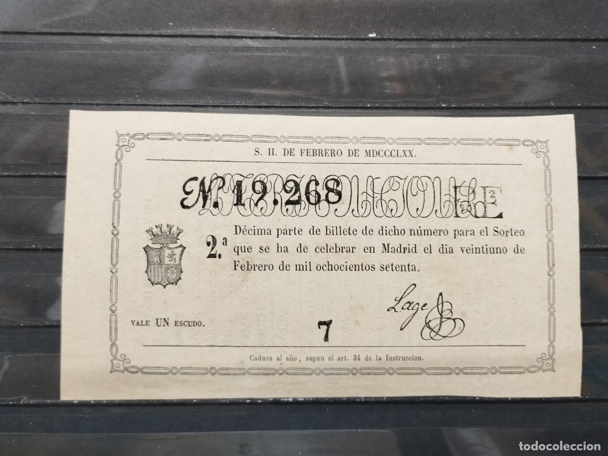 Lotteria Nationale Spagnola: BZB DECIMO DE LOTERIA 1870. MADRID. 1 ESCUDOS. DOS PEQUE&Ntilde;AS MANCHITAS. SIN DOBLECES