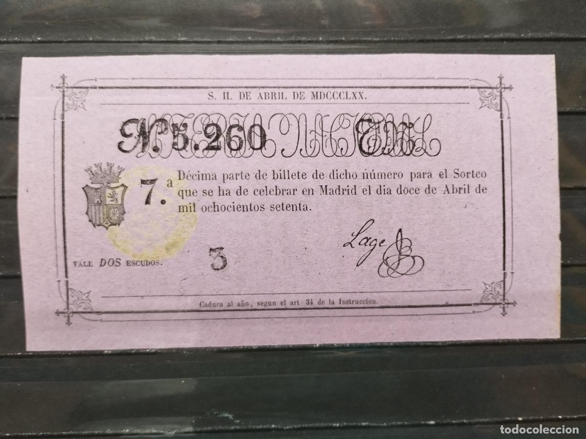 Lotteria Nationale Spagnola: BZB DECIMO DE LOTERIA 1870. MADRID. 2 ESCUDOS. INFIMA DOBLEZ. BUENA CALIDAD.