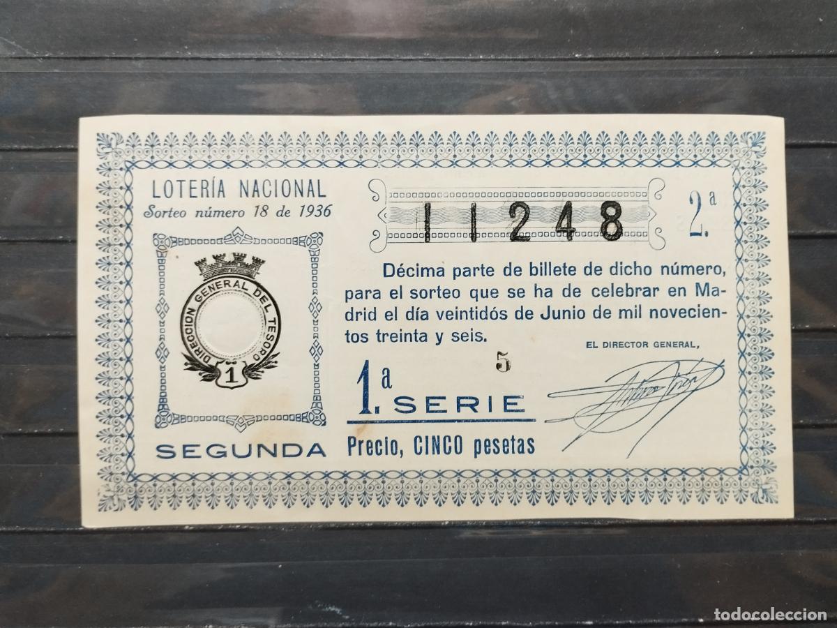 Nationale spanische Lotterie: BZB DECIMO DE LOTERIA 1936. MADRID. SORTEO 18. LIGERAS DOBLECES Y PEQUE&Ntilde;A MANCHITA. BUENA CALIDAD
