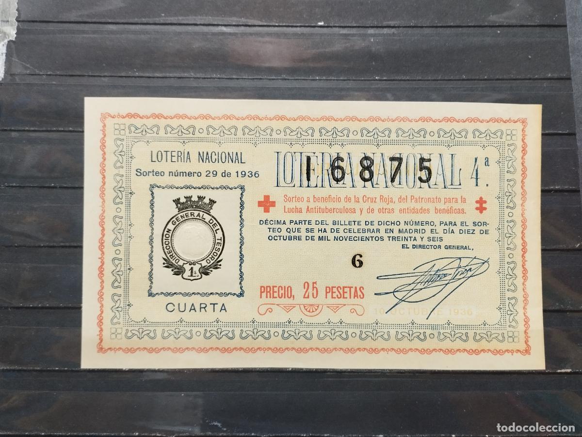 Nationale spanische Lotterie: BZB DECIMO DE LOTERIA 1936. MADRID. SORTEO 29. CRUZ ROJA. PERFECTO. SIN DOBLECES.