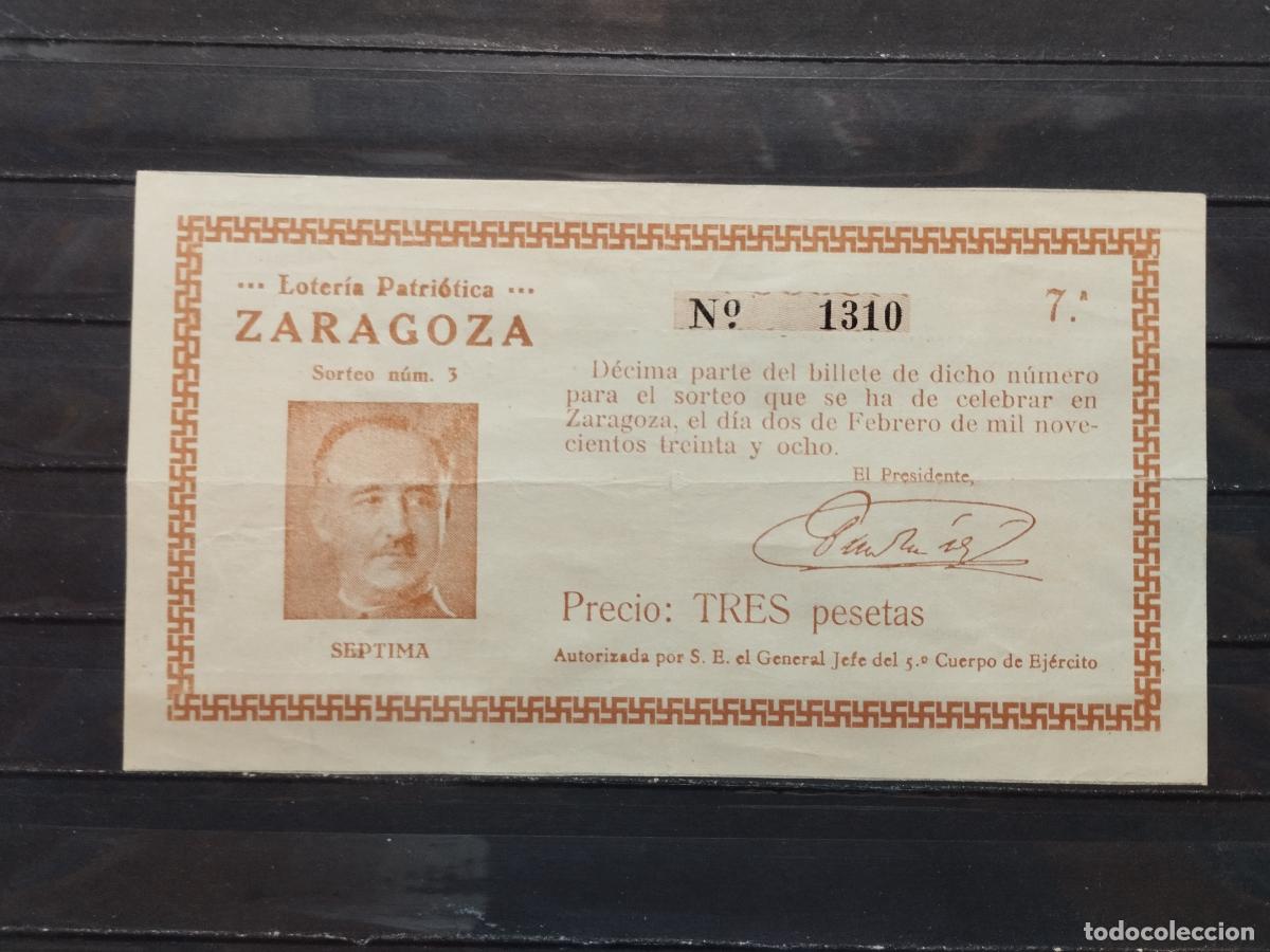 Nationale spanische Lotterie: BZB DECIMO DE LOTERIA PATRIOTICA DE ZARAGOZA. 1938. SORTEO 3. GUERRA CIVIL. LIGEROS DOBLECES