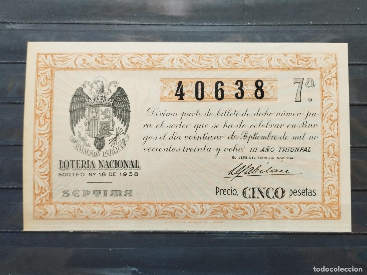 Nationale spanische Lotterie: BZB DECIMO DE LOTERIA PATRIOTICA DE BURGOS. 1938. SORTEO 18. GUERRA CIVIL. LIGERO DOBLEZ HORIZONTAL