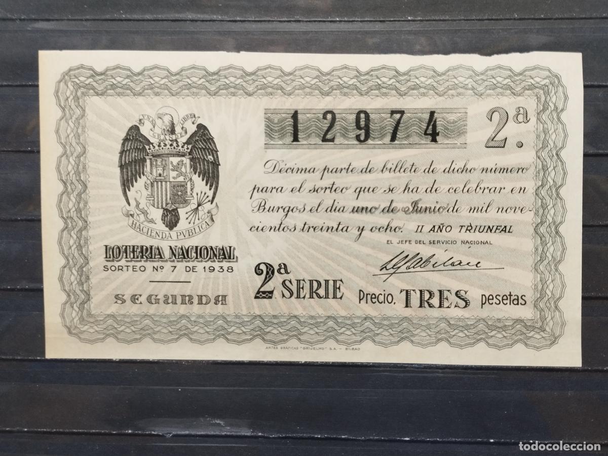 Nationale spanische Lotterie: BZB DECIMO DE LOTERIA PATRIOTICA DE BURGOS. 1938. SORTEO 7. GUERRA CIVIL. PERFECTO. SIN DOBLECES.