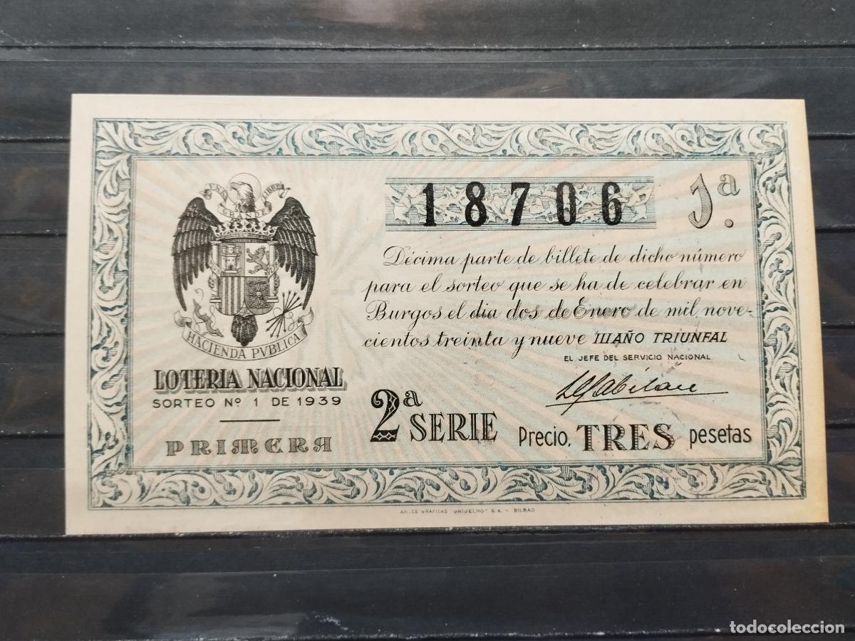 National Spanish Lottery: BZB DECIMO DE LOTERIA PATRIOTICA DE BURGOS. 1939. SORTEO 1. GUERRA CIVIL. MUY LIGERO DOBLEZ VERTICAL