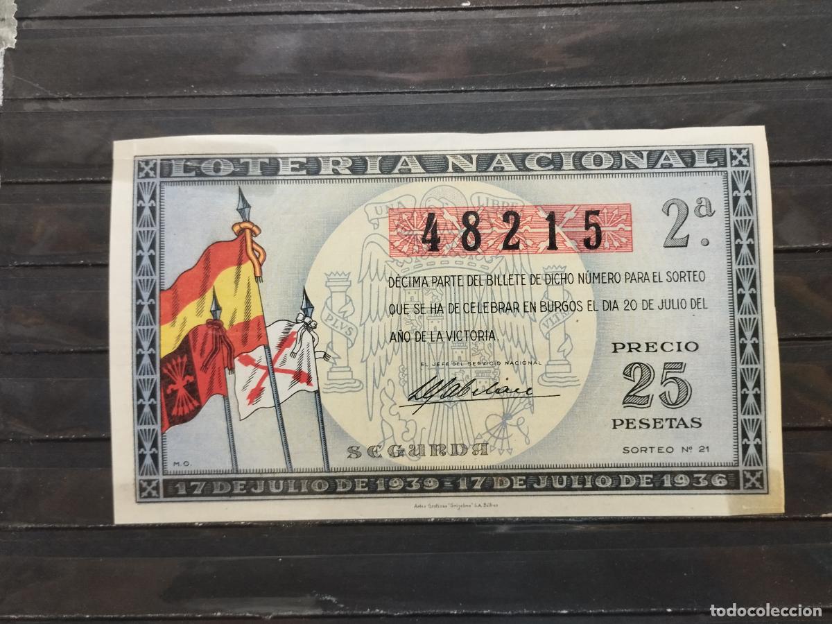 National Spanish Lottery: BZB DECIMO DE LOTERIA PATRIOTICA DE BURGOS. 1939. SORTEO 21. GUERRA CIVIL. DOS PEQUE&Ntilde;OS ARREGLOS.