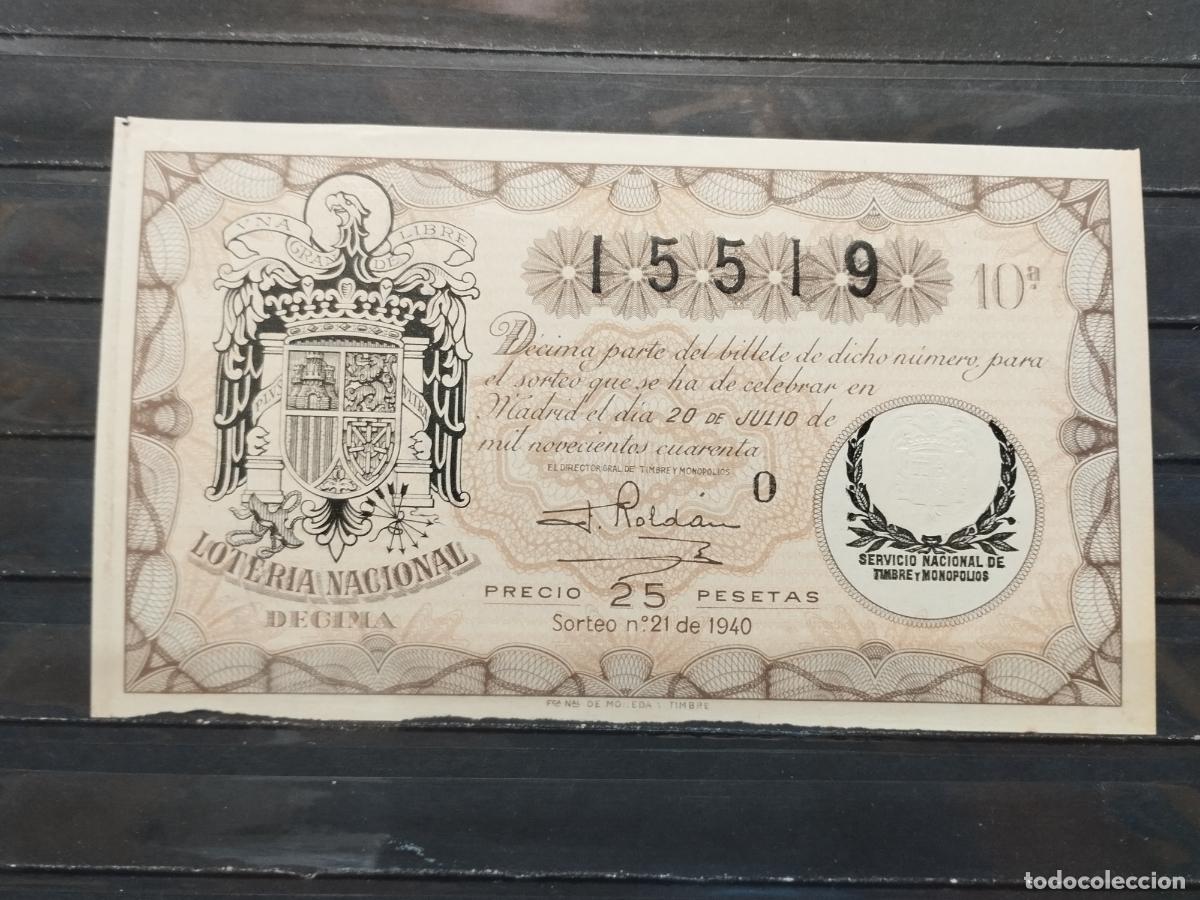 National Spanish Lottery: BZB DECIMO DE LOTERIA 1940. SORTEO 21. MADRID. LIGERA DOBLEZ MARGEN IZQUIERDO